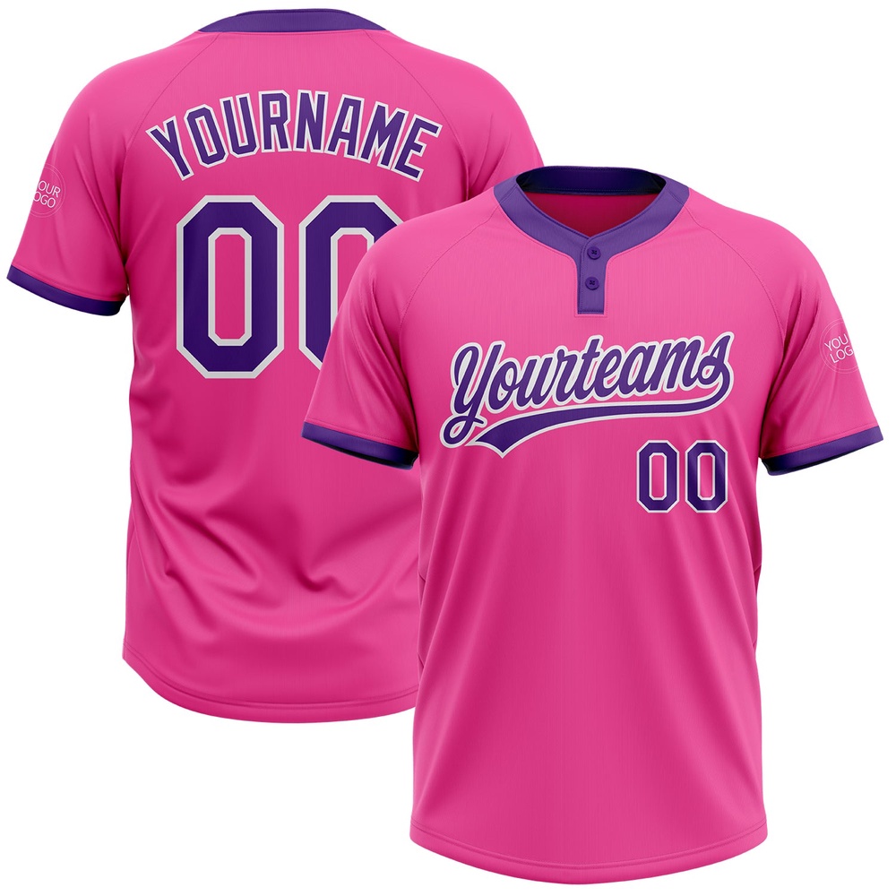 Pink Purple White Two Button Unisex Softball Jersey, Custom Team Softball Jersey Pink Purple White Two Button Unisex Softball Jersey, Custom Team Softball Jersey