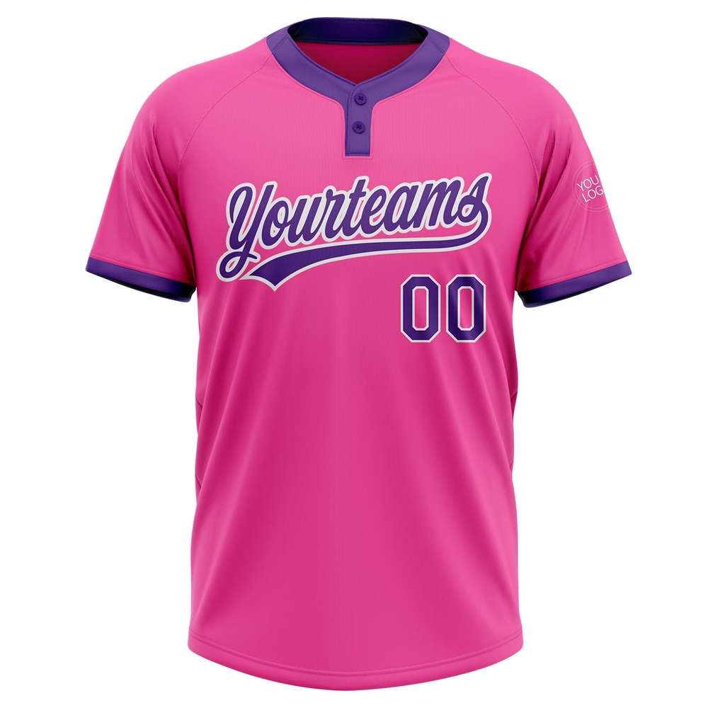 Pink Purple White Two Button Unisex Softball Jersey, Custom Team Softball Jersey Pink Purple White Two Button Unisex Softball Jersey, Custom Team Softball Jersey