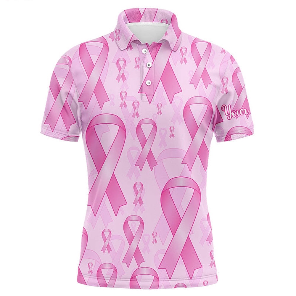 Pink Ribbons Breast Cancer Awareness Background Men’s Golf Polo Shirts Custom Golf Outfits For Men’s, Golf Polo Shirt, Golf Shirts
