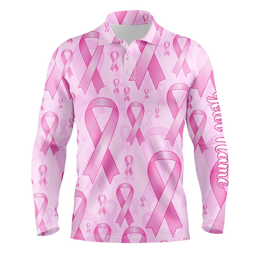 Pink Ribbons Breast Cancer Awareness Background Men’s Golf Polo Shirts Custom Golf Outfits For Men’s, Golf Polo Shirt, Golf Shirts