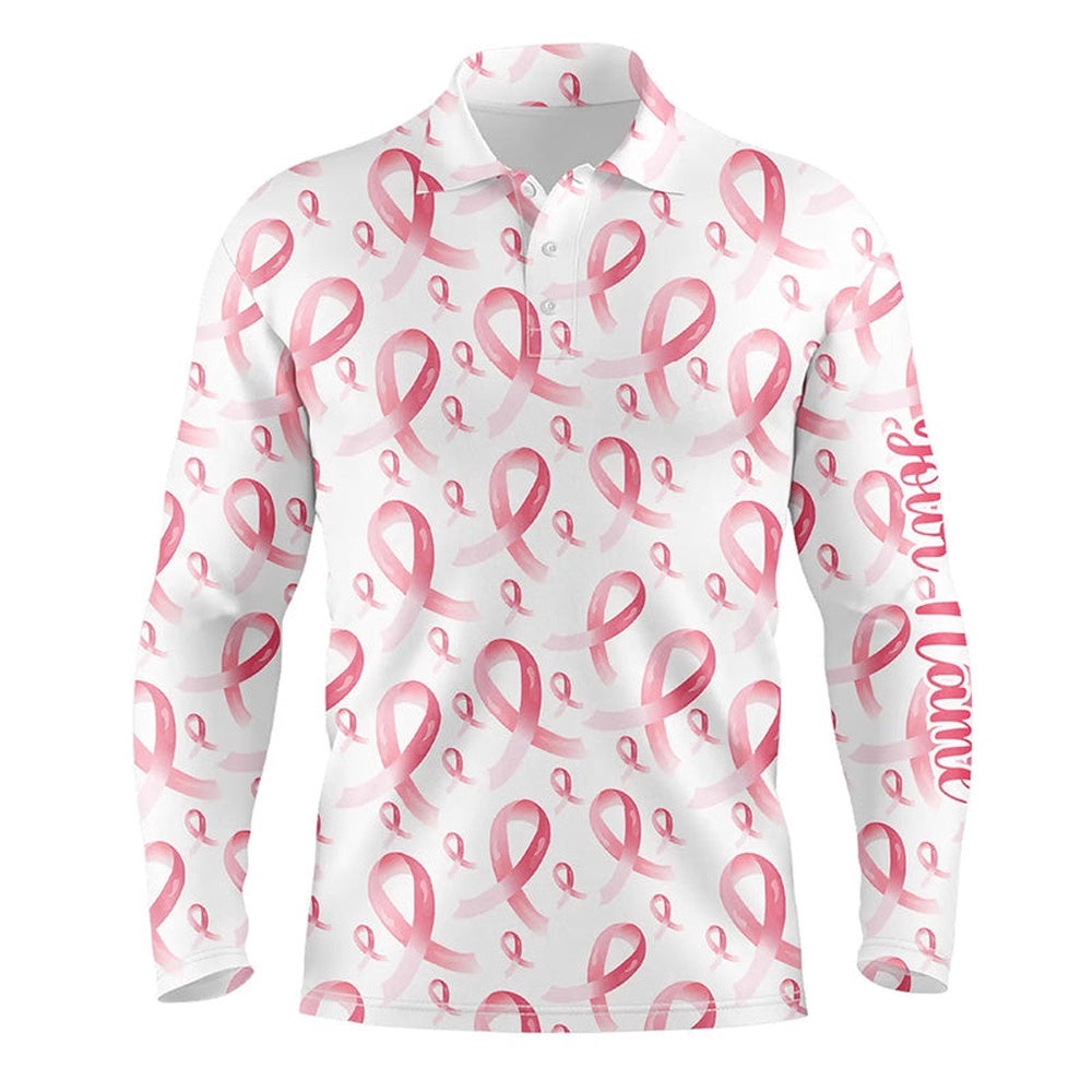 Pink Ribbons Breast Cancer Awareness Pattern Men’s Golf Polo Shirts Custom Golf Apparel For Men’s, Golf Polo Shirt, Golf Shirts