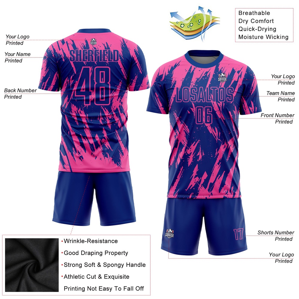 Pink Royal Sublimation Soccer Uniform Jersey, Custom Team Soccer Jersey Shirt Pink Royal Sublimation Soccer Uniform Jersey, Custom Team Soccer Jersey Shirt