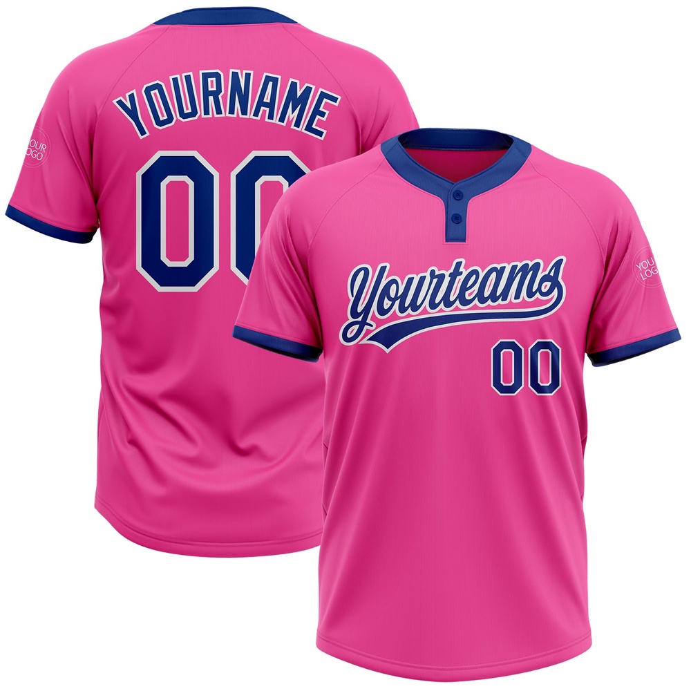 Pink Royal White Two Button Unisex Softball Jersey, Custom Team Softball Jersey Pink Royal White Two Button Unisex Softball Jersey, Custom Team Softball Jersey