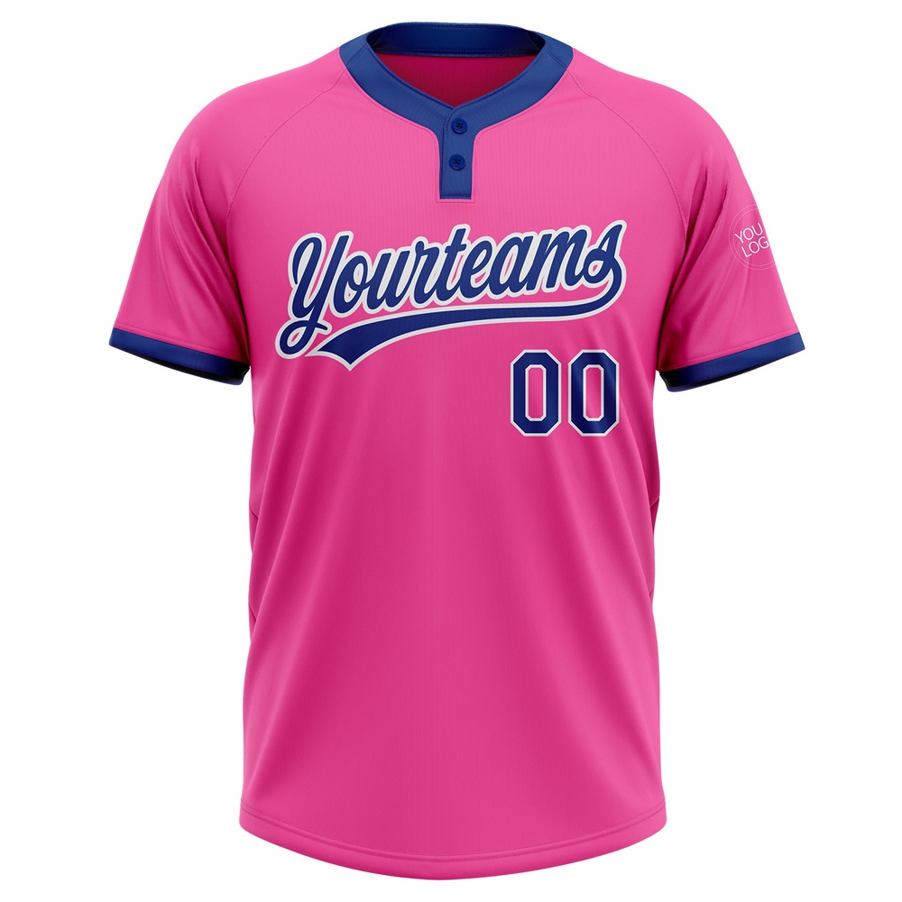 Pink Royal White Two Button Unisex Softball Jersey, Custom Team Softball Jersey Pink Royal White Two Button Unisex Softball Jersey, Custom Team Softball Jersey