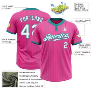 Pink Teal Pinstripe White Two Button Unisex Softball Jersey Custom Team Softball Jersey 3 vjyx4d.jpg