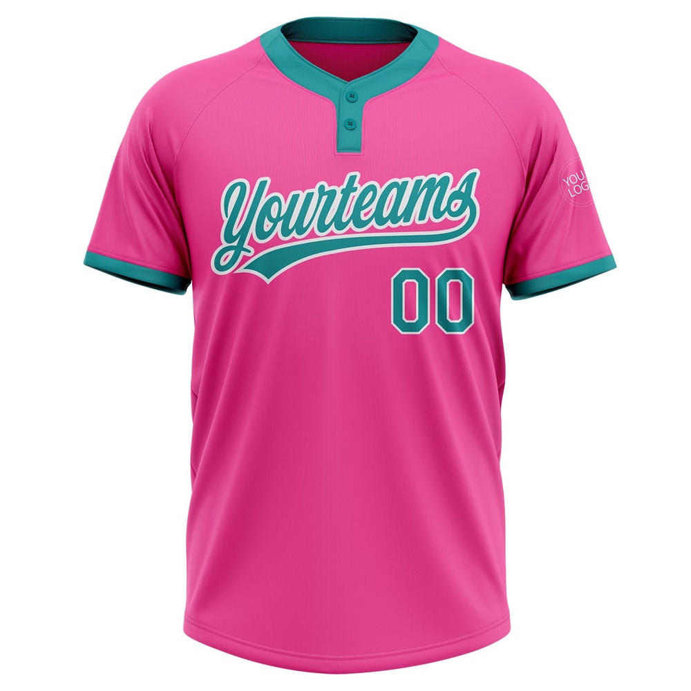 Pink Teal White Two Button Unisex Softball Jersey, Custom Team Softball Jersey Pink Teal White Two Button Unisex Softball Jersey, Custom Team Softball Jersey