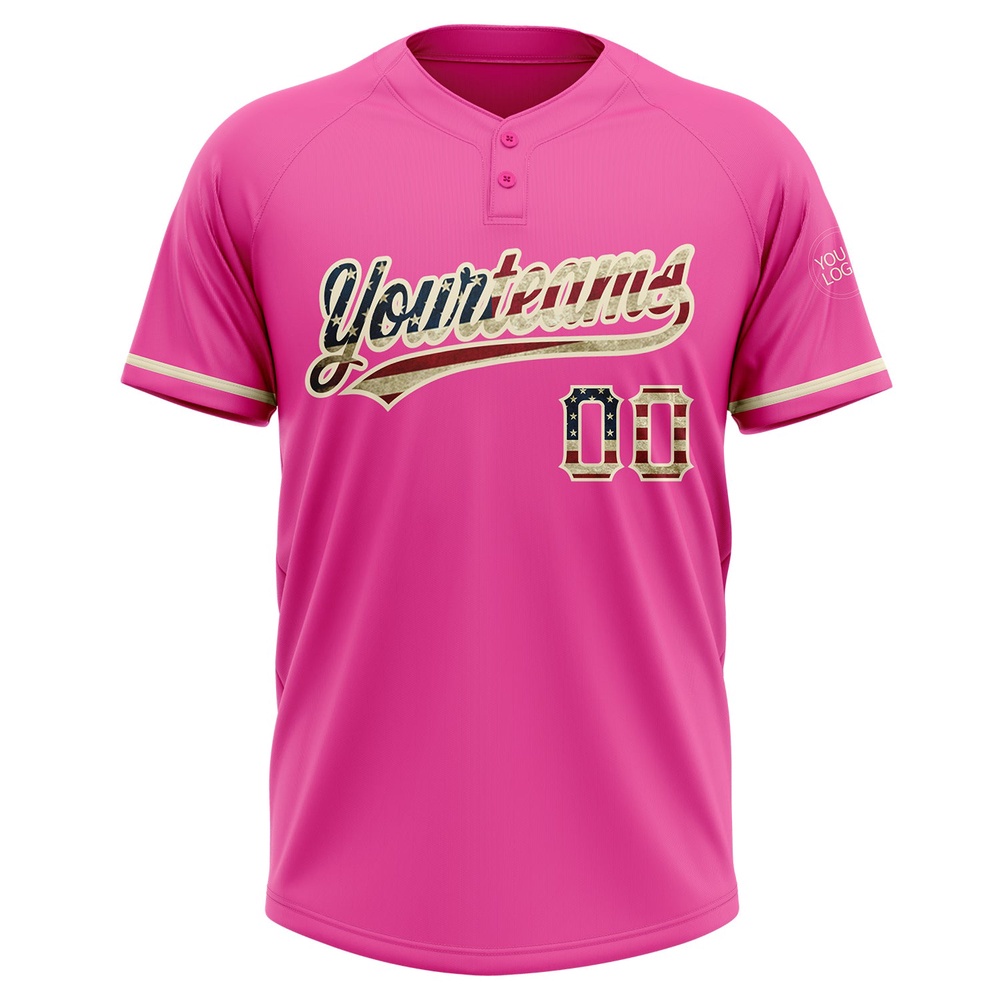 Pink Vintage USA Flag Cream Two Button Unisex Softball Jersey, Custom Team Softball Jersey Pink Vintage USA Flag Cream Two Button Unisex Softball Jersey, Custom Team Softball Jersey