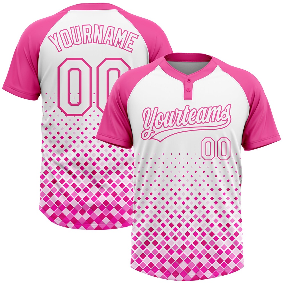 Pink White 3D Pattern Two Button Unisex Softball Jersey, Custom Team Softball Jersey