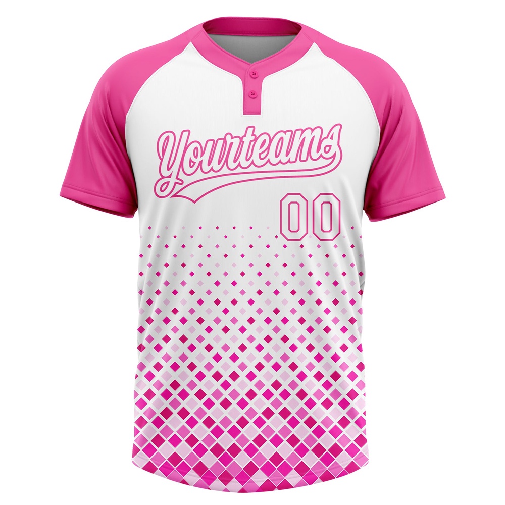 Pink White 3D Pattern Two Button Unisex Softball Jersey, Custom Team Softball Jersey