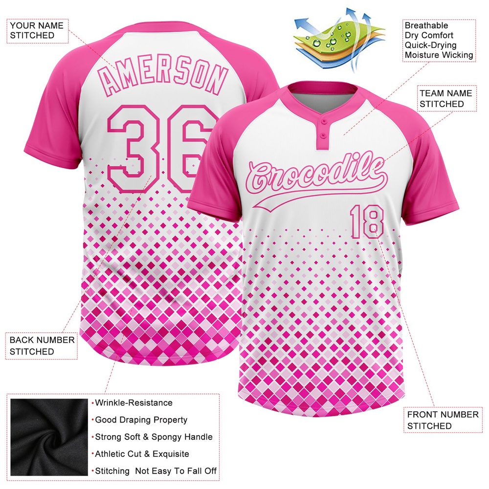 Pink White 3D Pattern Two Button Unisex Softball Jersey, Custom Team Softball Jersey
