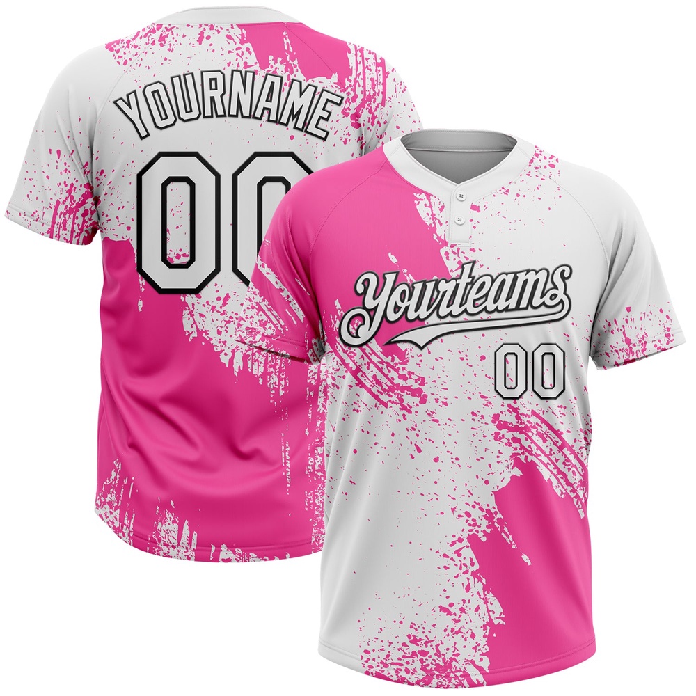 Pink White Black 3D Pattern Abstract Brush Stroke Two Button Unisex Softball Jersey, Custom Team Softball Jersey Pink White Black 3D Pattern Abstract Brush Stroke Two Button Unisex Softball Jersey, Custom Team Softball Jersey