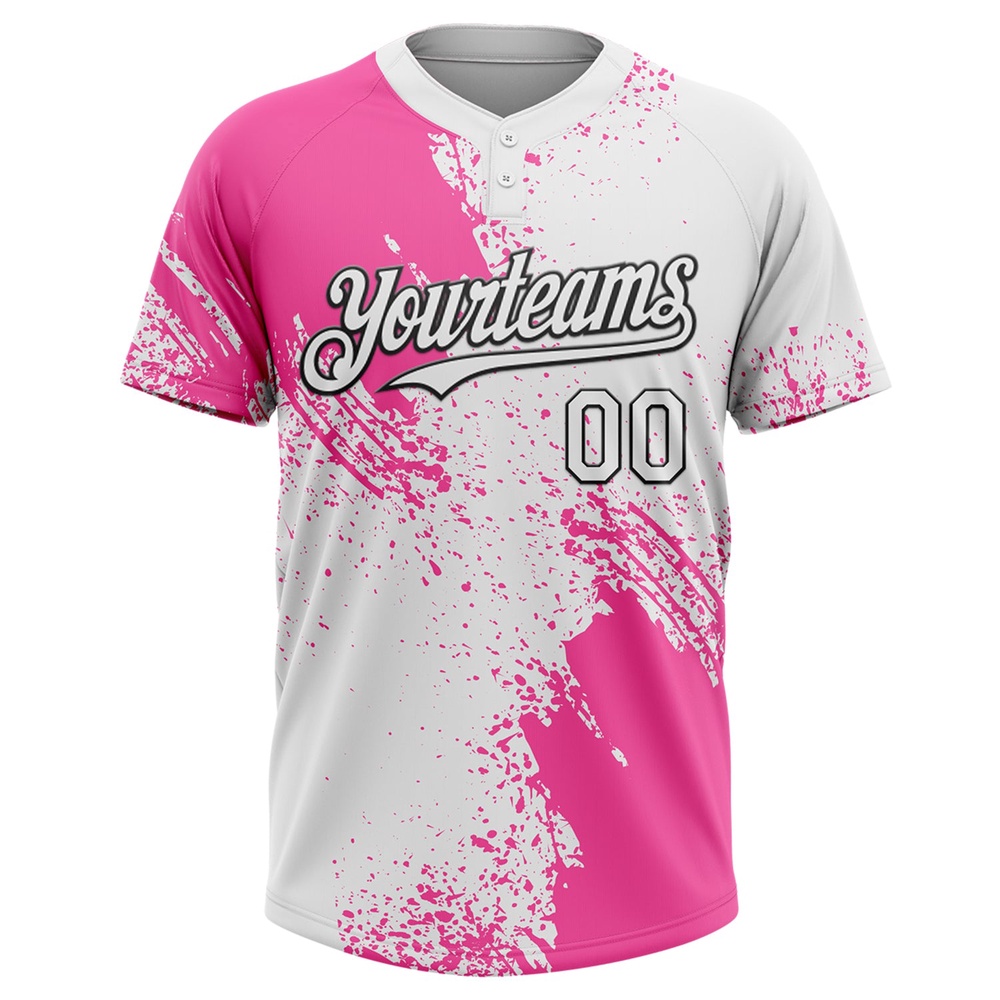 Pink White Black 3D Pattern Abstract Brush Stroke Two Button Unisex Softball Jersey, Custom Team Softball Jersey Pink White Black 3D Pattern Abstract Brush Stroke Two Button Unisex Softball Jersey, Custom Team Softball Jersey