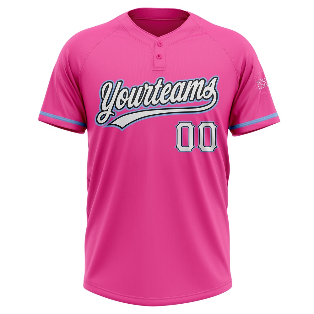 Pink White Black Light Blue Two Button Unisex Softball Jersey, Custom Team Softball Jersey Pink White Black Light Blue Two Button Unisex Softball Jersey, Custom Team Softball Jersey