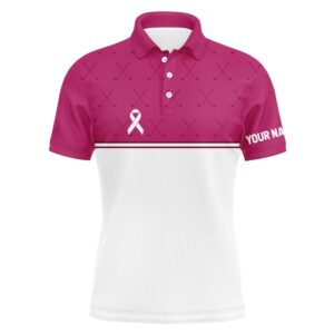 Pink White Breast Cancer Awareness Golf Shirts…
