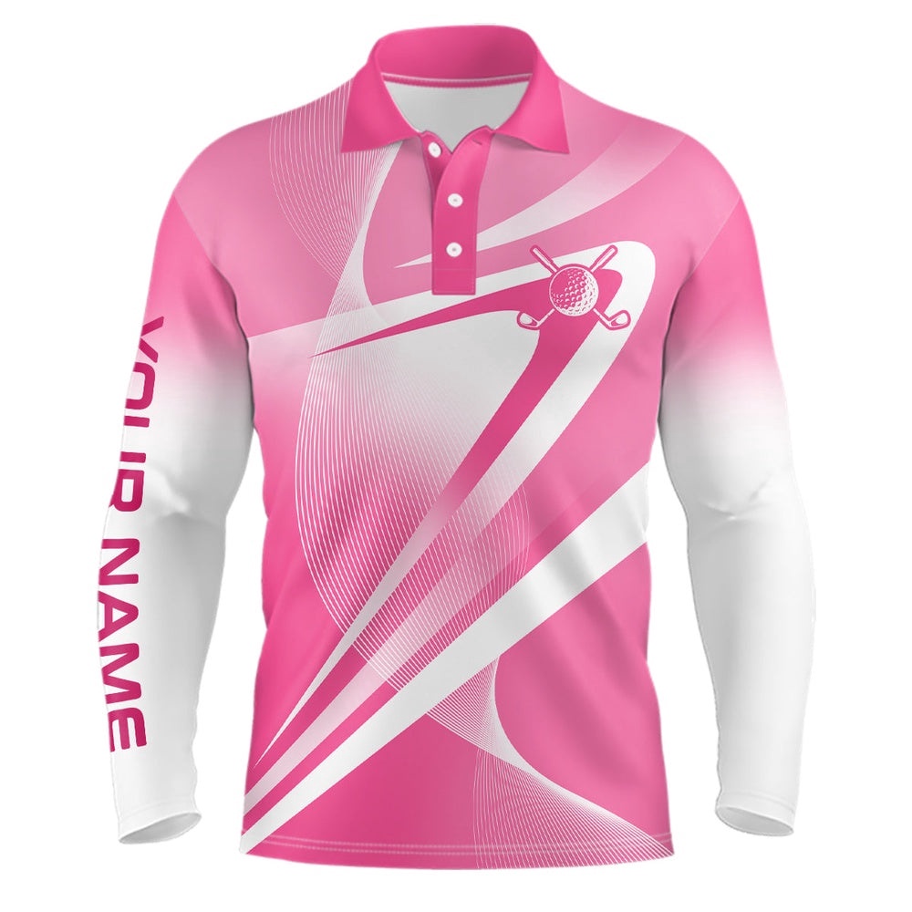 Pink White Custom Name Men’s Golf Polo Shirts Personalized Golf Shirts For Men Golfing Gifts, Golf Polo Shirt, Golf Shirts