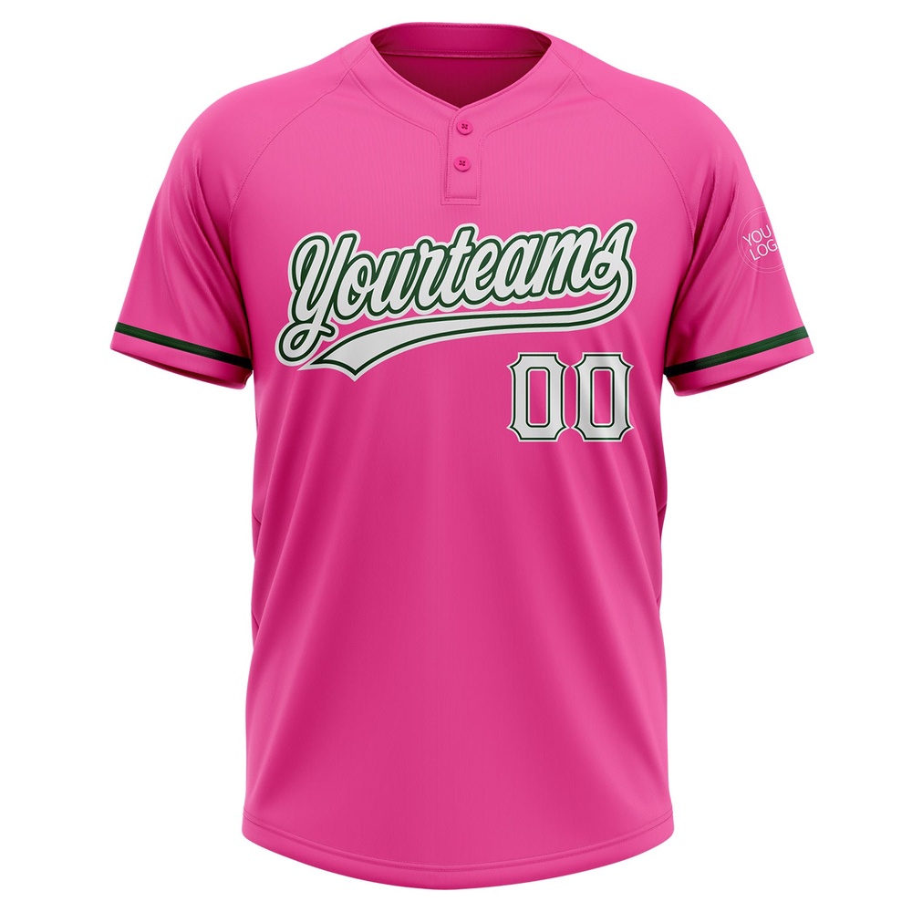 Pink White Green Two Button Unisex Softball Jersey, Custom Team Softball Jersey Pink White Green Two Button Unisex Softball Jersey, Custom Team Softball Jersey