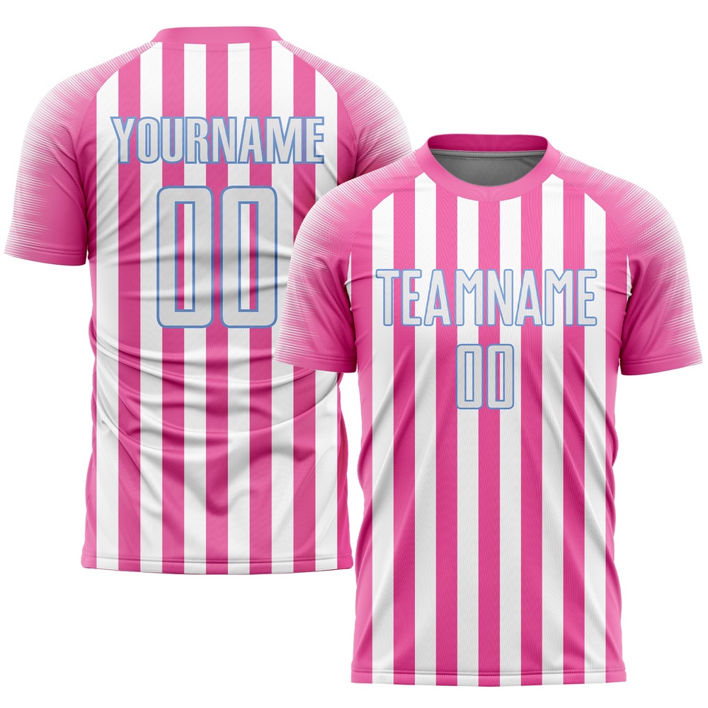 Pink White Light Blue Sublimation Soccer Uniform Jersey, Custom Team Soccer Jersey Shirt Pink White Light Blue Sublimation Soccer Uniform Jersey, Custom Team Soccer Jersey Shirt