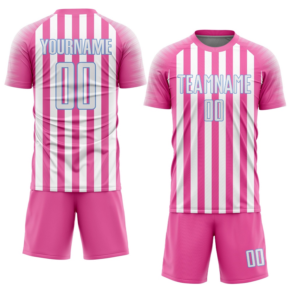 Pink White Light Blue Sublimation Soccer Uniform Jersey, Custom Team Soccer Jersey Shirt Pink White Light Blue Sublimation Soccer Uniform Jersey, Custom Team Soccer Jersey Shirt