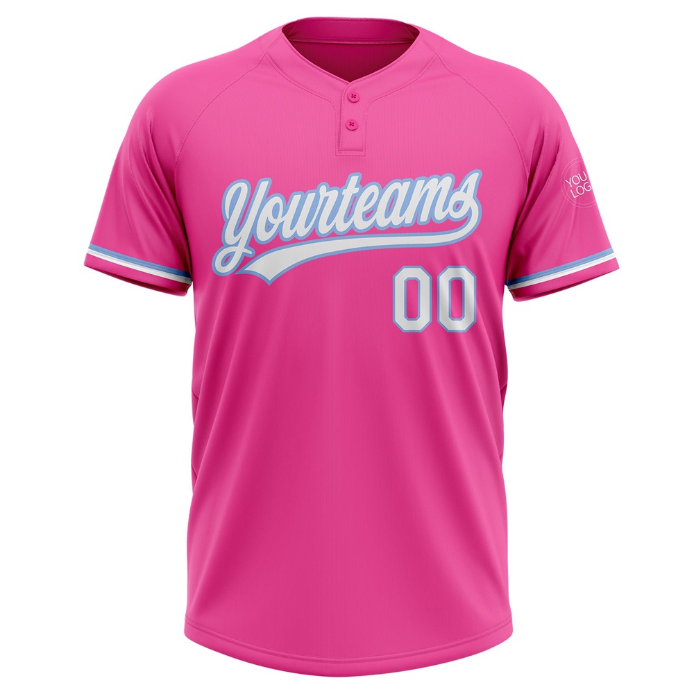 Pink White Light Blue Two Button Unisex Softball Jersey, Custom Team Softball Jersey Pink White Light Blue Two Button Unisex Softball Jersey, Custom Team Softball Jersey