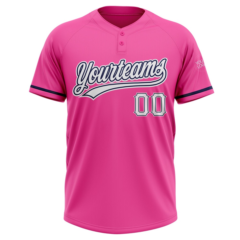 Pink White Navy Two Button Unisex Softball Jersey, Custom Team Softball Jersey Pink White Navy Two Button Unisex Softball Jersey, Custom Team Softball Jersey