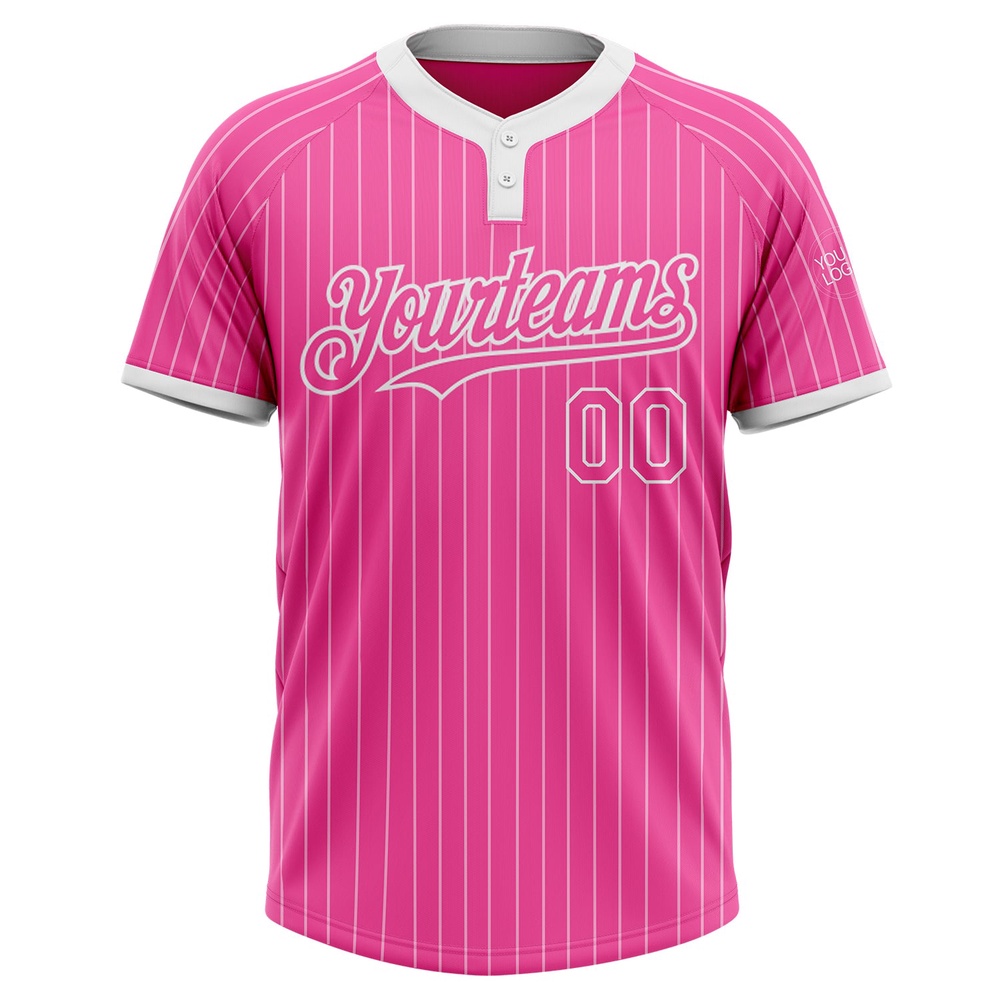 Pink White Pinstripe White Two Button Unisex Softball Jersey, Custom Team Softball Jersey Pink White Pinstripe White Two Button Unisex Softball Jersey, Custom Team Softball Jersey