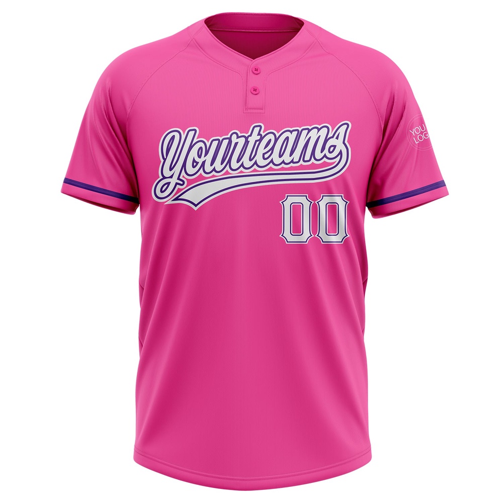 Pink White Purple Two Button Unisex Softball Jersey, Custom Team Softball Jersey Pink White Purple Two Button Unisex Softball Jersey, Custom Team Softball Jersey