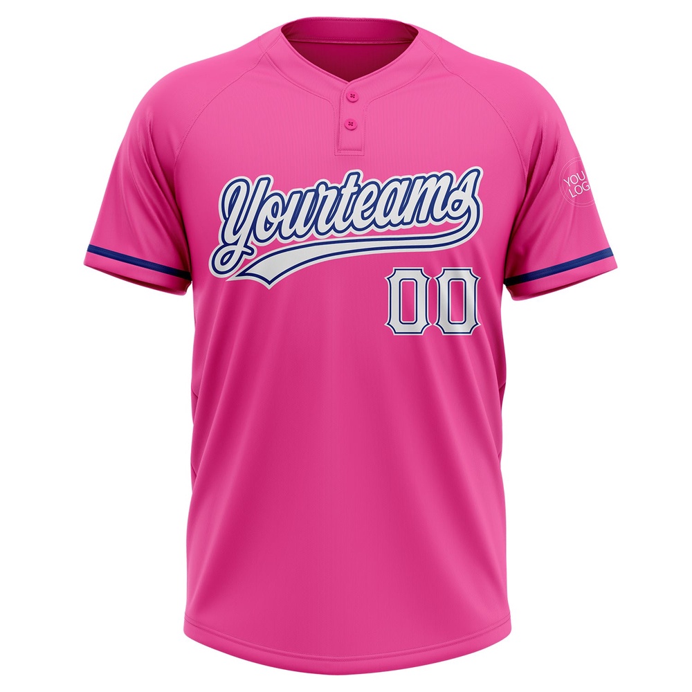 Pink White Royal Two Button Unisex Softball Jersey, Custom Team Softball Jersey Pink White Royal Two Button Unisex Softball Jersey, Custom Team Softball Jersey