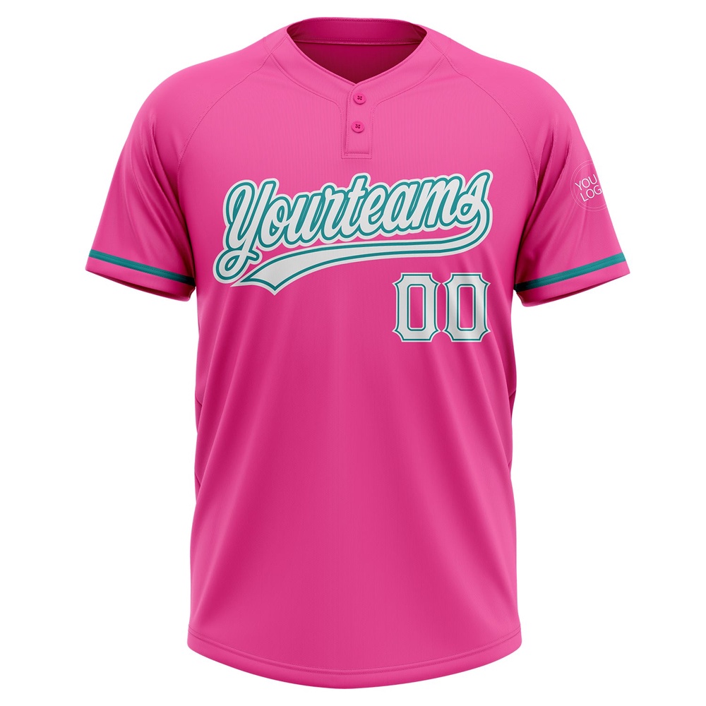 Pink White Teal Two Button Unisex Softball Jersey, Custom Team Softball Jersey Pink White Teal Two Button Unisex Softball Jersey, Custom Team Softball Jersey