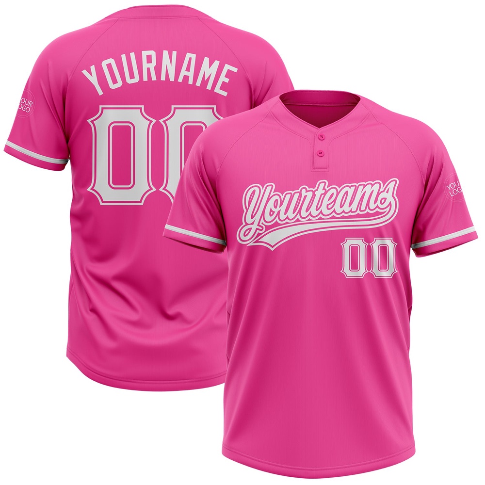 Pink White Two Button Unisex Softball Jersey, Custom Team Softball Jersey Pink White Two Button Unisex Softball Jersey, Custom Team Softball Jersey