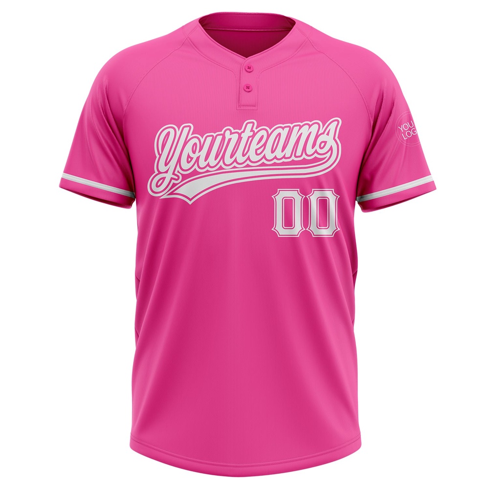 Pink White Two Button Unisex Softball Jersey, Custom Team Softball Jersey Pink White Two Button Unisex Softball Jersey, Custom Team Softball Jersey