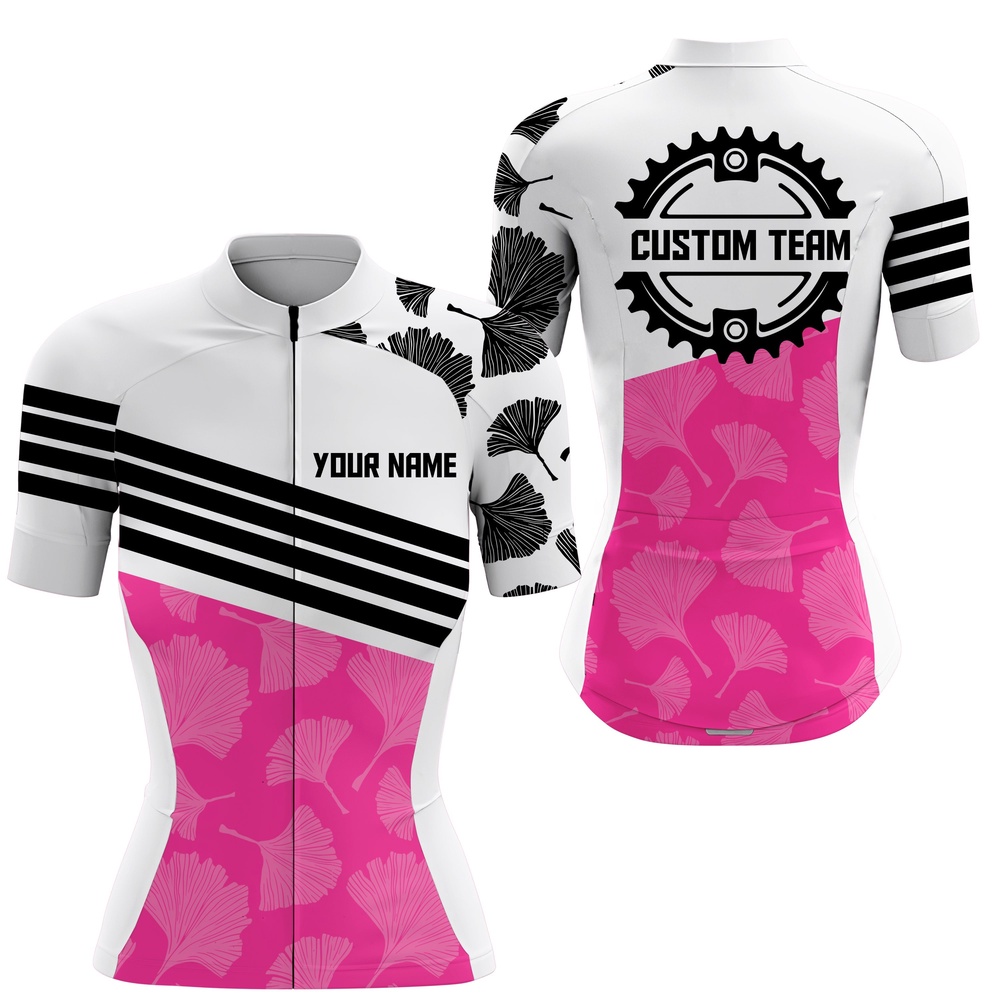 Pink Women Cycling Jersey Cycle Gear With 3 Pockets Anti Uv Reflective Long Short Sleeve Shirt, Custom Mono Cycling Jersey