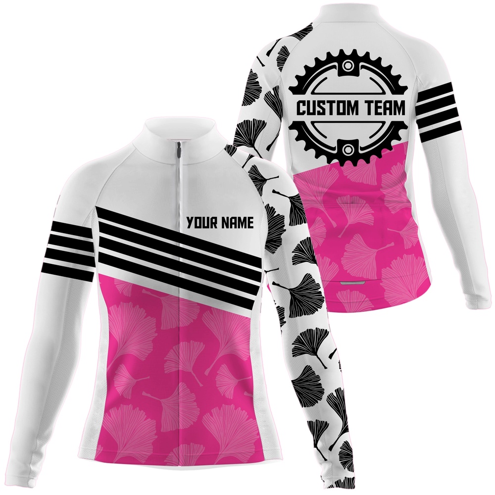 Pink Women Cycling Jersey Cycle Gear With 3 Pockets Anti Uv Reflective Long Short Sleeve Shirt, Custom Mono Cycling Jersey