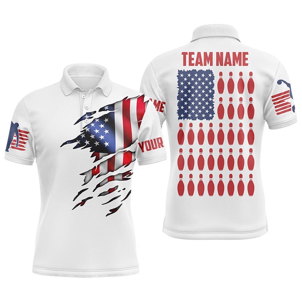 Polo Shirt Custom Mens Bowling Shirts, Customizable American Flag Bowling Pin Polo Shirt For Team, Personalized Bowling Team Shirt Polo Shirt Custom Mens Bowling Shirts, Customizable American Flag Bowling Pin Polo Shirt For Team, Personalized Bowling Team Shirt