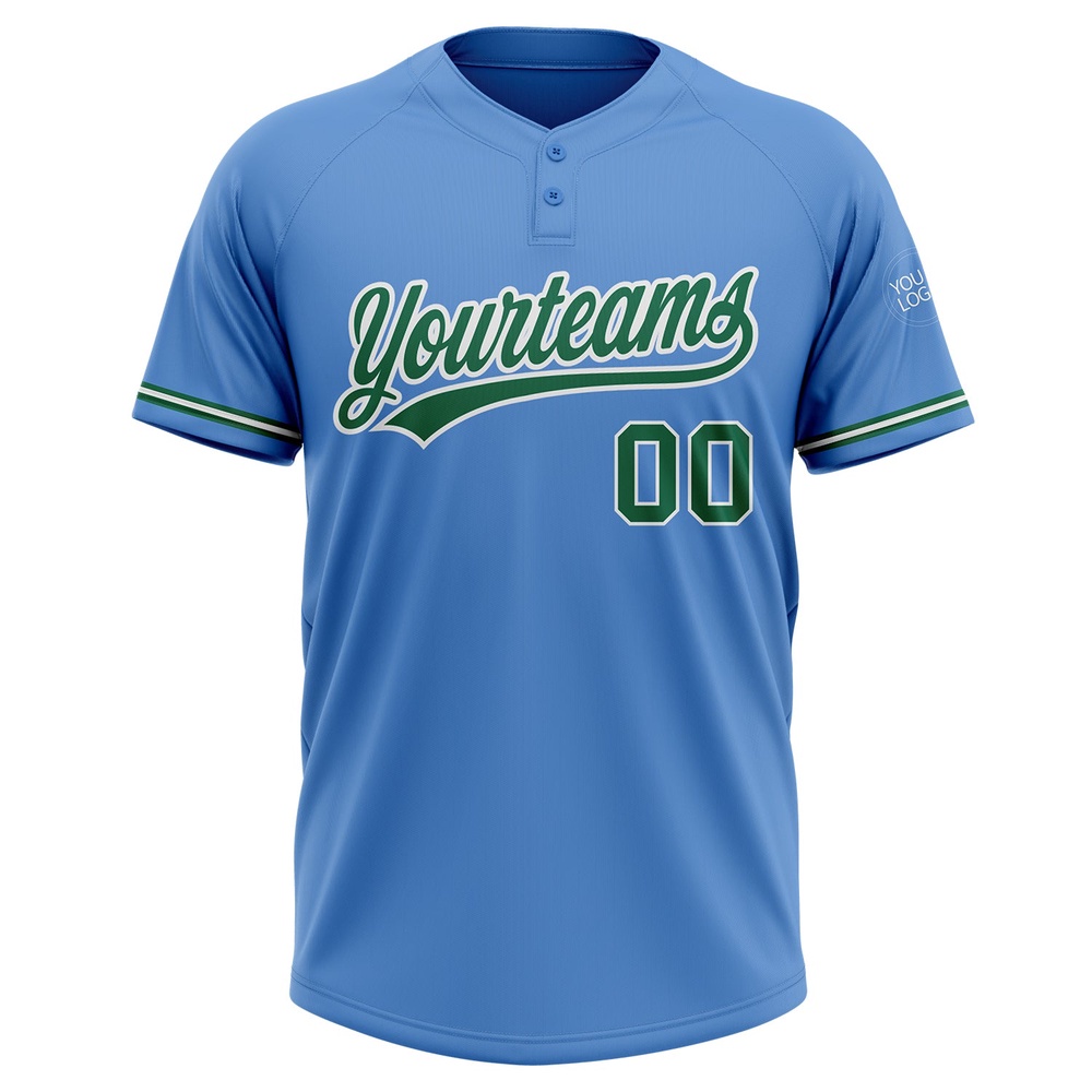 Powder Blue Kelly Green White Two Button Unisex Softball Jersey, Custom Team Softball Jersey Powder Blue Kelly Green White Two Button Unisex Softball Jersey, Custom Team Softball Jersey