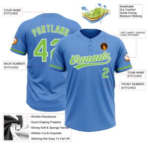 Powder Blue Neon Green White Two Button Unisex Softball Jersey Custom Team Softball Jersey 3 ygaate.jpg