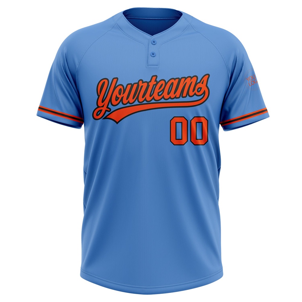 Powder Blue Orange Black Two Button Unisex Softball Jersey, Custom Team Softball Jersey Powder Blue Orange Black Two Button Unisex Softball Jersey, Custom Team Softball Jersey