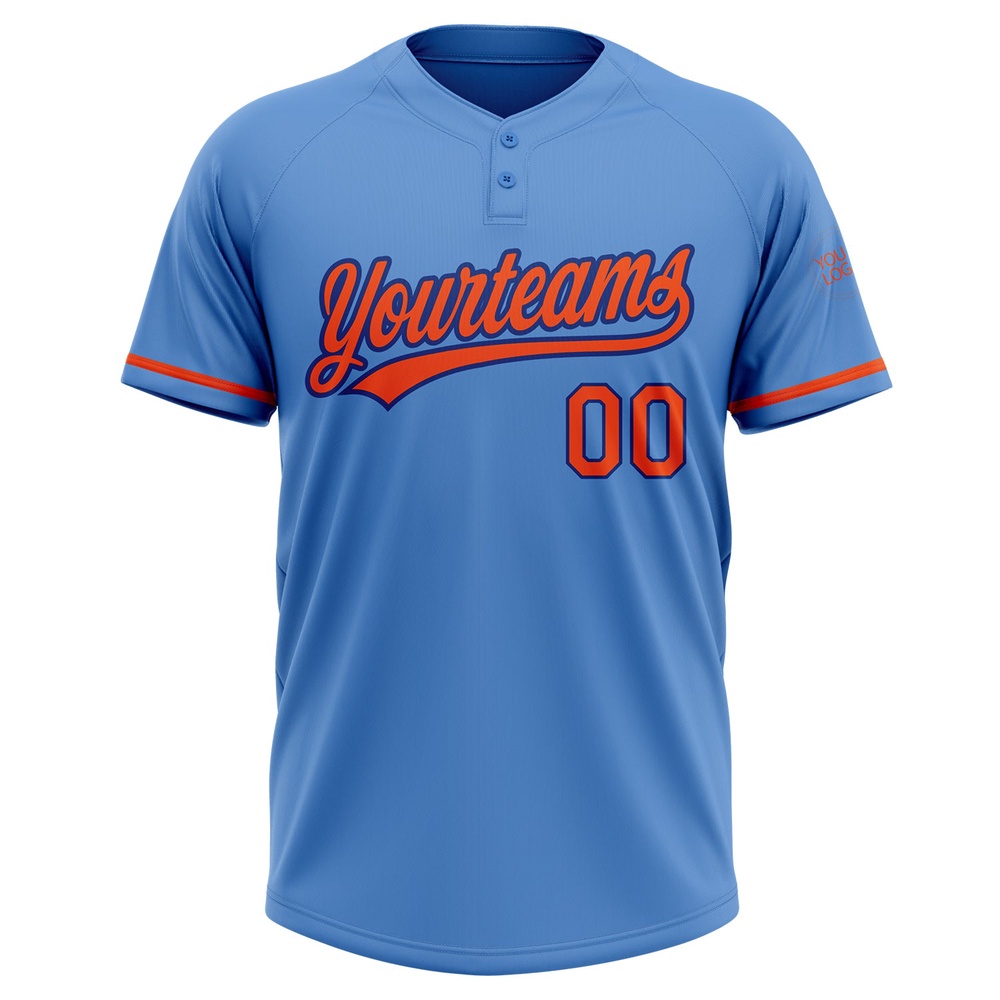 Powder Blue Orange Royal Two Button Unisex Softball Jersey, Custom Team Softball Jersey Powder Blue Orange Royal Two Button Unisex Softball Jersey, Custom Team Softball Jersey