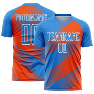 Powder Blue Orange White Line Sublimation Soccer…