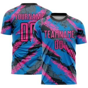 Powder Blue Pink White Sublimation Soccer Uniform…