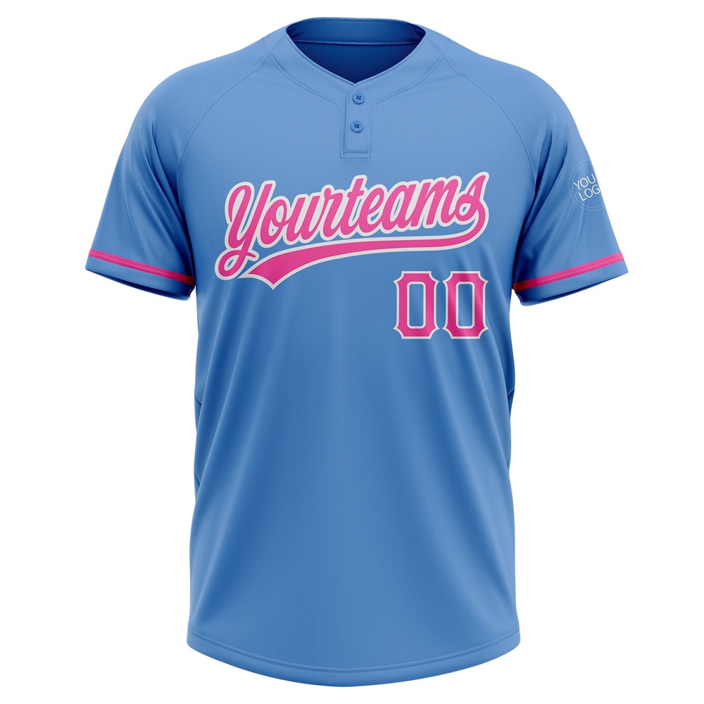 Powder Blue Pink White Two Button Unisex Softball Jersey, Custom Team Softball Jersey Powder Blue Pink White Two Button Unisex Softball Jersey, Custom Team Softball Jersey
