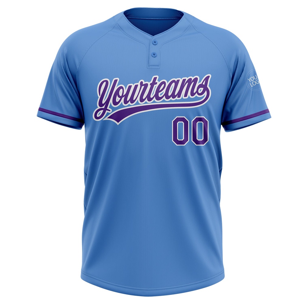 Powder Blue Purple White Two Button Unisex Softball Jersey, Custom Team Softball Jersey Powder Blue Purple White Two Button Unisex Softball Jersey, Custom Team Softball Jersey