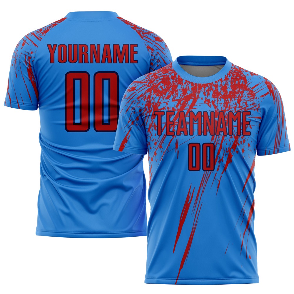 Powder Blue Red Navy Sublimation Soccer Uniform Jersey, Custom Team Soccer Jersey Shirt