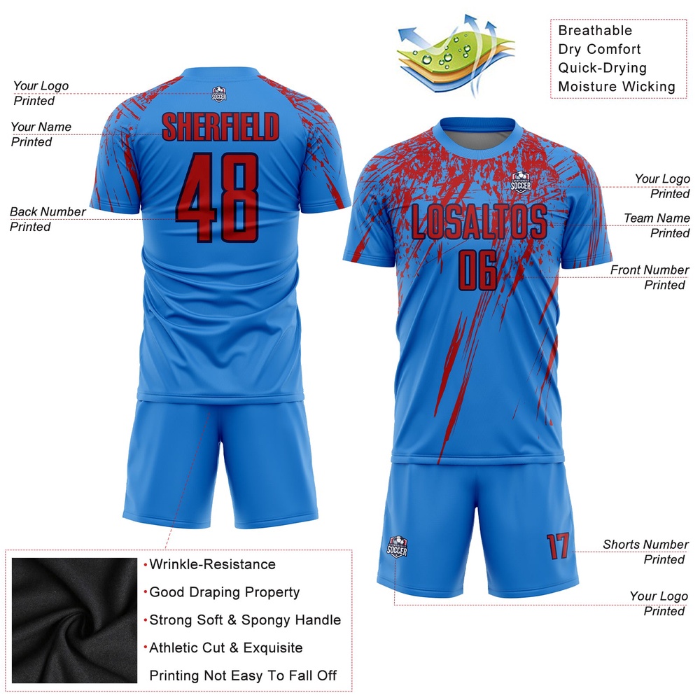 Powder Blue Red Navy Sublimation Soccer Uniform Jersey, Custom Team Soccer Jersey Shirt