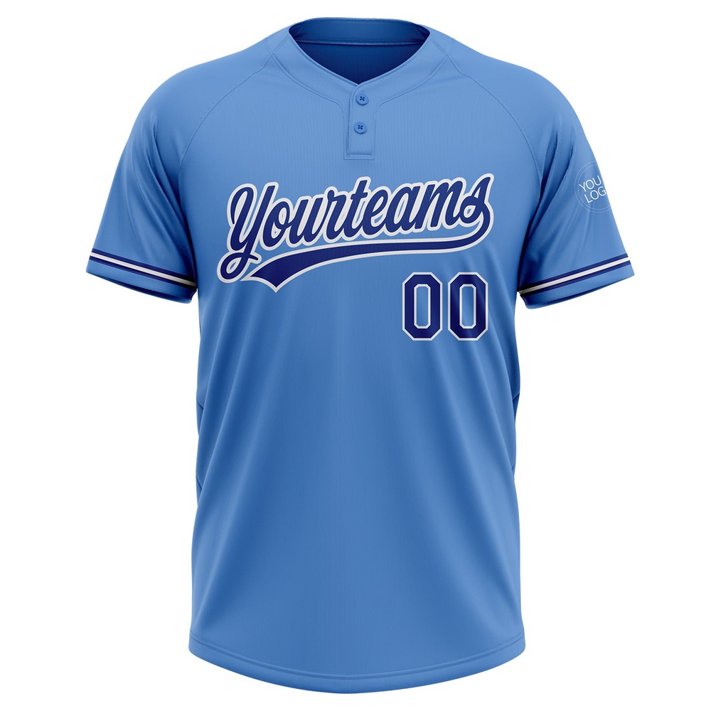 Powder Blue Royal White Two Button Unisex Softball Jersey, Custom Team Softball Jersey Powder Blue Royal White Two Button Unisex Softball Jersey, Custom Team Softball Jersey