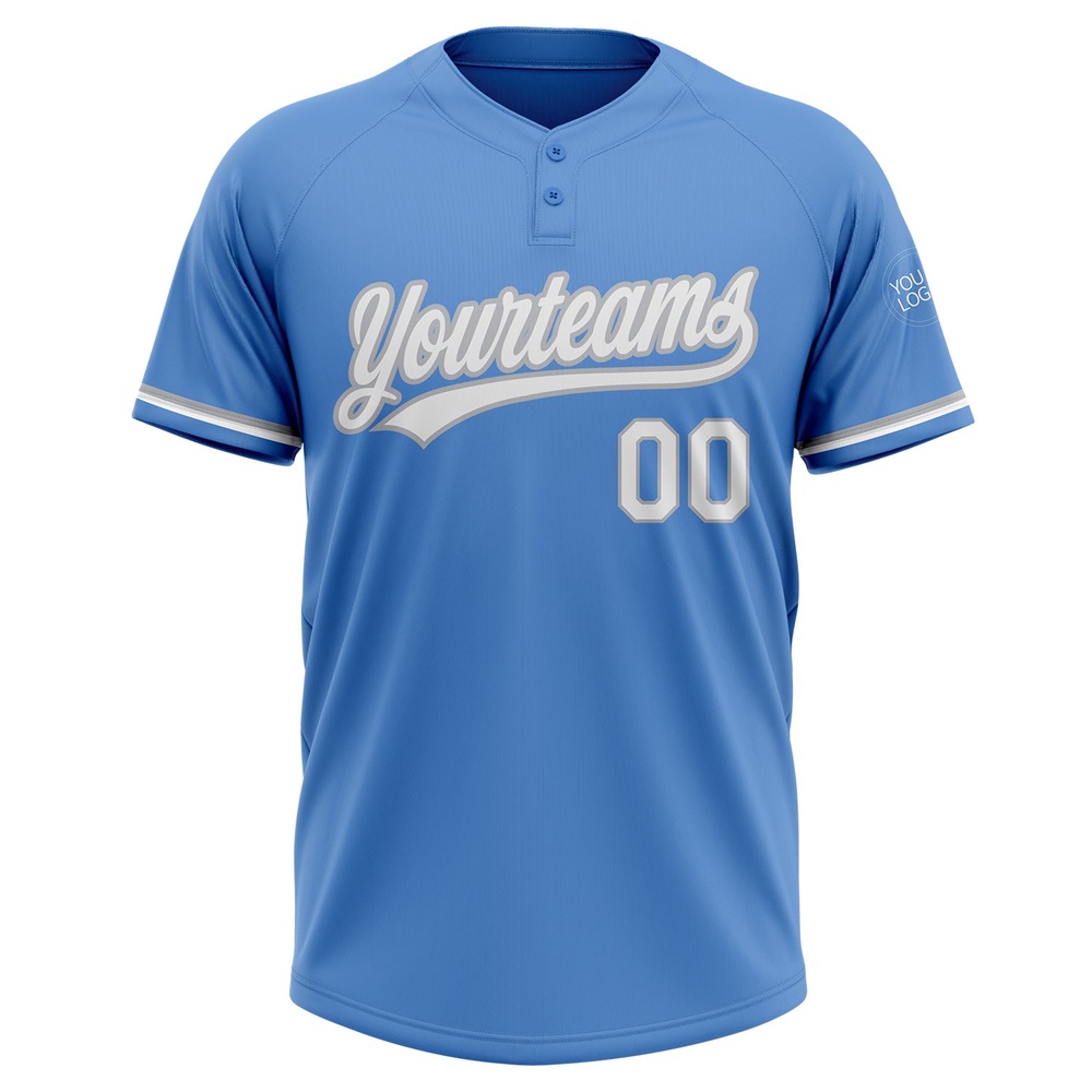 Powder Blue White Gray Two Button Unisex Softball Jersey, Custom Team Softball Jersey Powder Blue White Gray Two Button Unisex Softball Jersey, Custom Team Softball Jersey