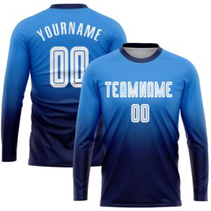 Powder Blue White Navy Sublimation Long Sleeve…