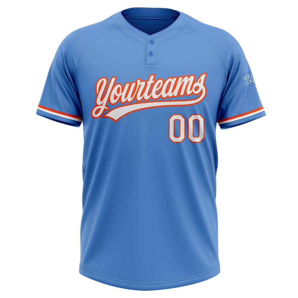 Powder Blue White Orange Two Button Unisex Softball Jersey, Custom Team Softball Jersey Powder Blue White Orange Two Button Unisex Softball Jersey, Custom Team Softball Jersey