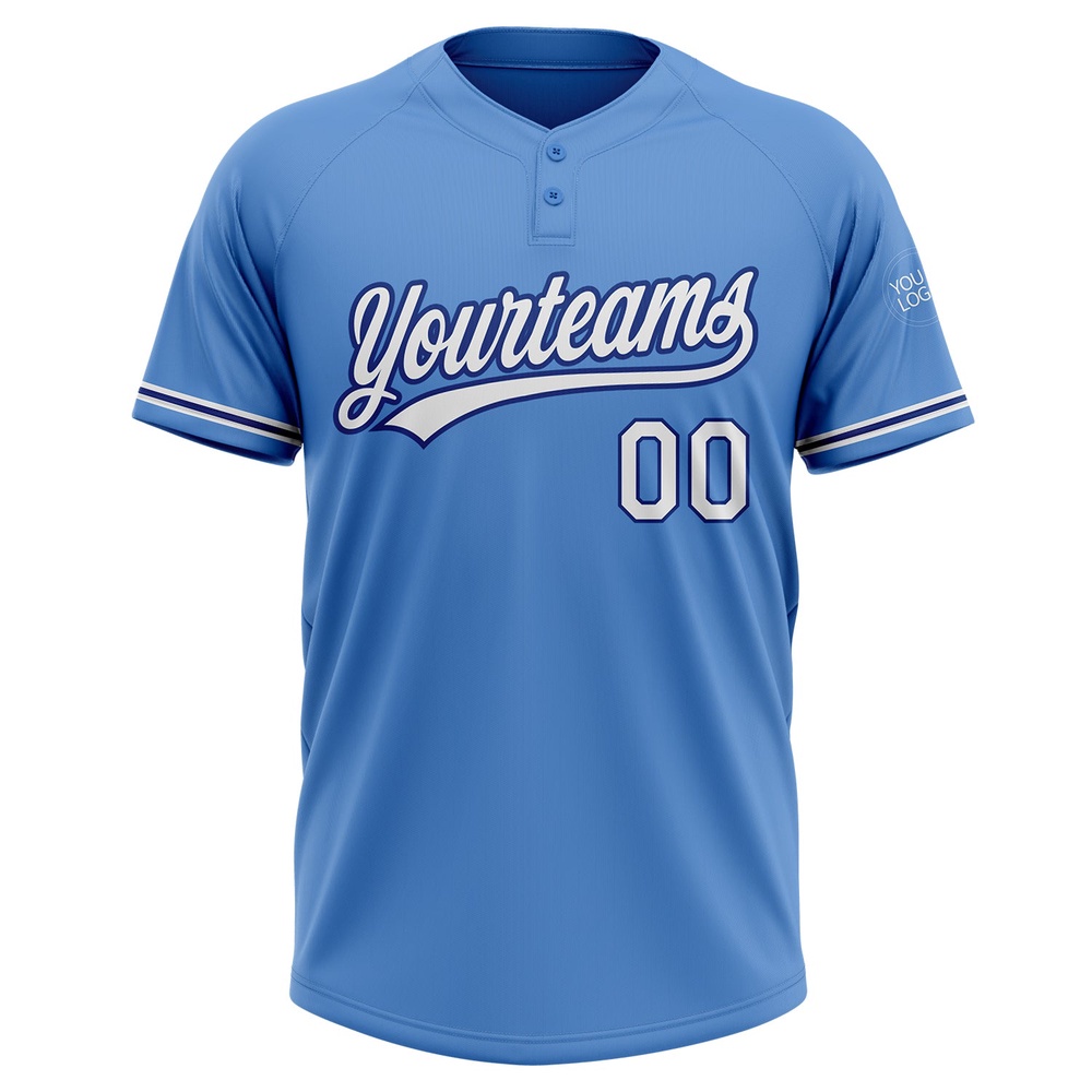 Powder Blue White Royal Two Button Unisex Softball Jersey, Custom Team Softball Jersey Powder Blue White Royal Two Button Unisex Softball Jersey, Custom Team Softball Jersey