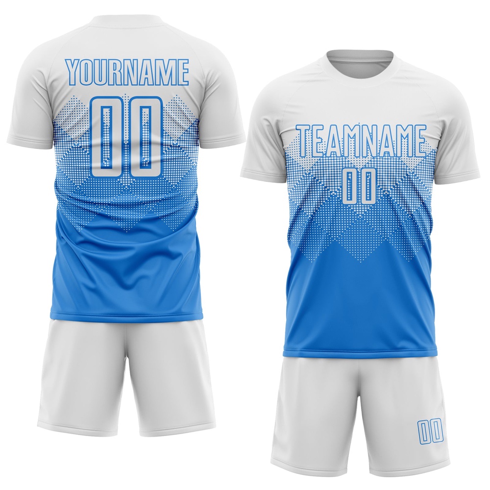 Powder Blue White Sublimation Soccer Uniform Jersey, Custom Team Soccer Jersey Shirt Powder Blue White Sublimation Soccer Uniform Jersey, Custom Team Soccer Jersey Shirt