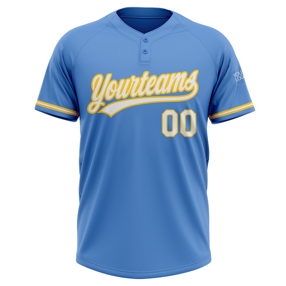 Powder Blue White Yellow Two Button Unisex Softball Jersey, Custom Team Softball Jersey Powder Blue White Yellow Two Button Unisex Softball Jersey, Custom Team Softball Jersey